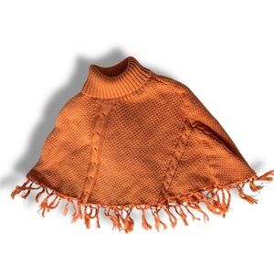 Retro Y2K Baby Togs Orange Knit Poncho with Fringe toddler girl 2t sweater knit